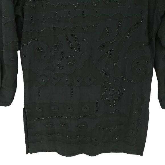 Vintage Black Beaded Rayon Shirt Dress Chico's Size S/M - Picture 6 of 13